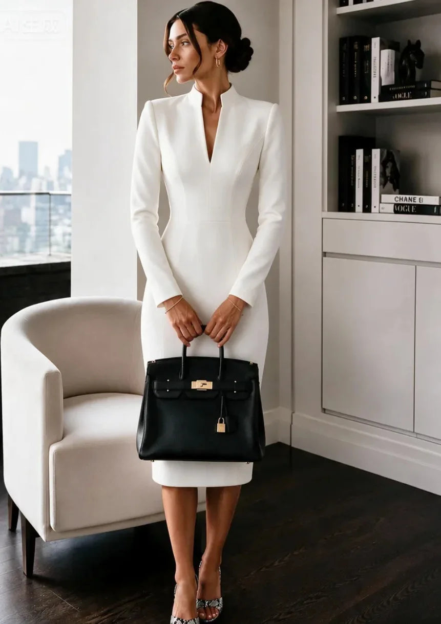 High-Waist Long-Sleeve Dress