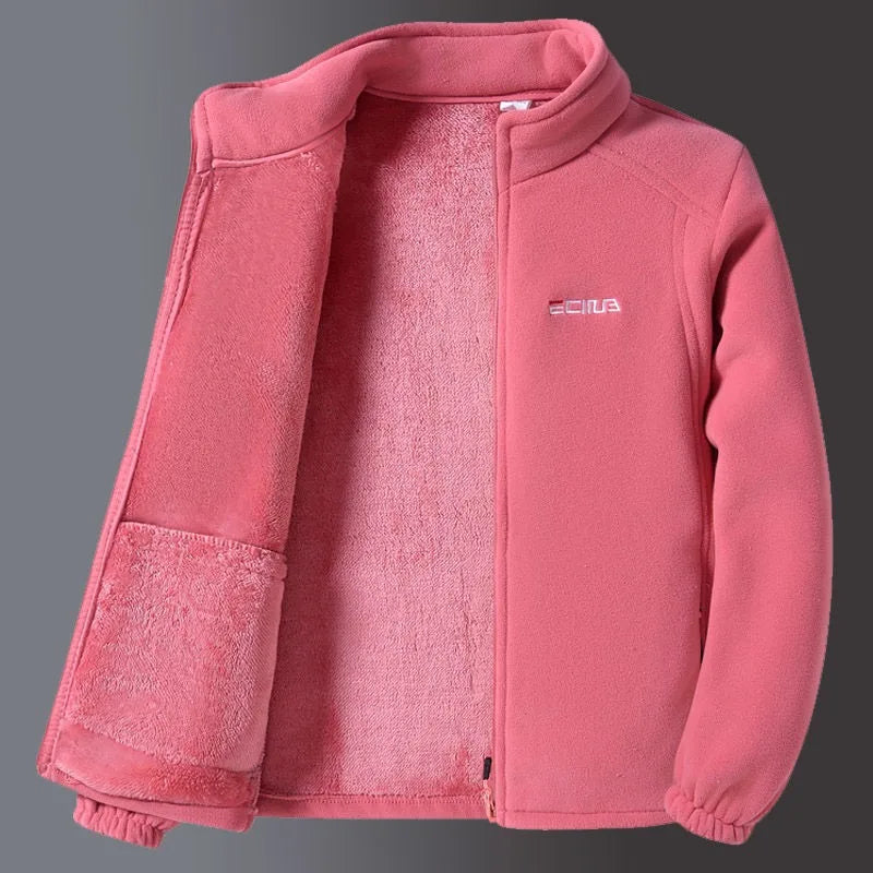 Thickened Fleece Jacket Women's Autumn Winter Casual Loose Windproof Warm Stand Collar Fleece Lined Coat for Mom Outdoor Camp...