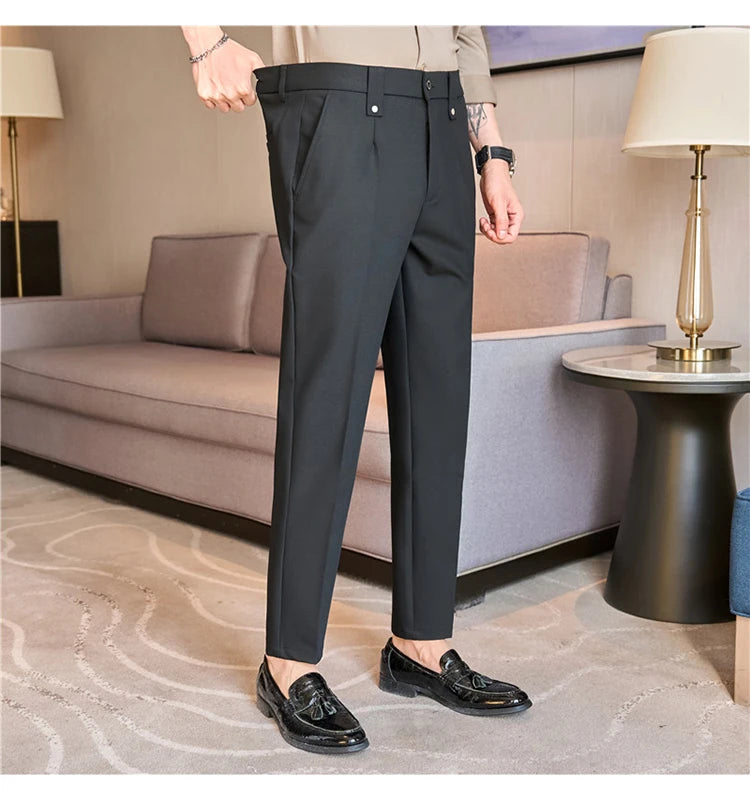 Men's Slim Elastic-Waist Suit Pants