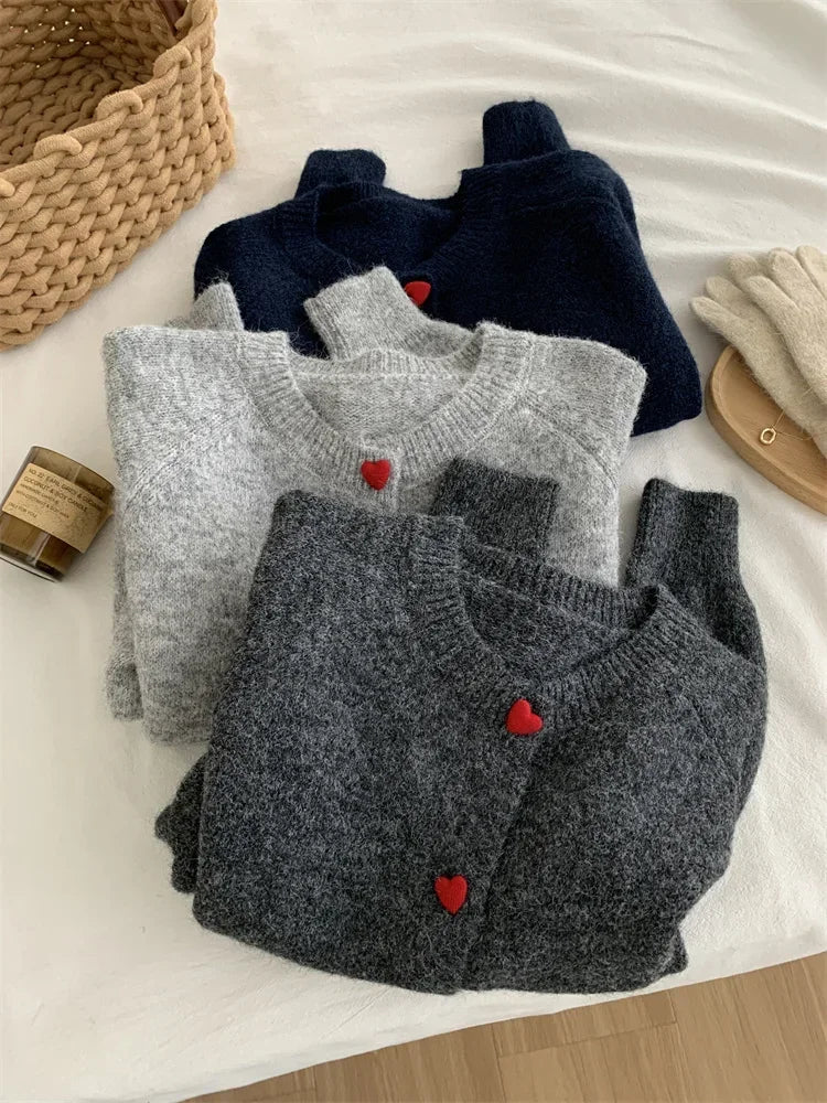 Heart-Button Knit Cardigan