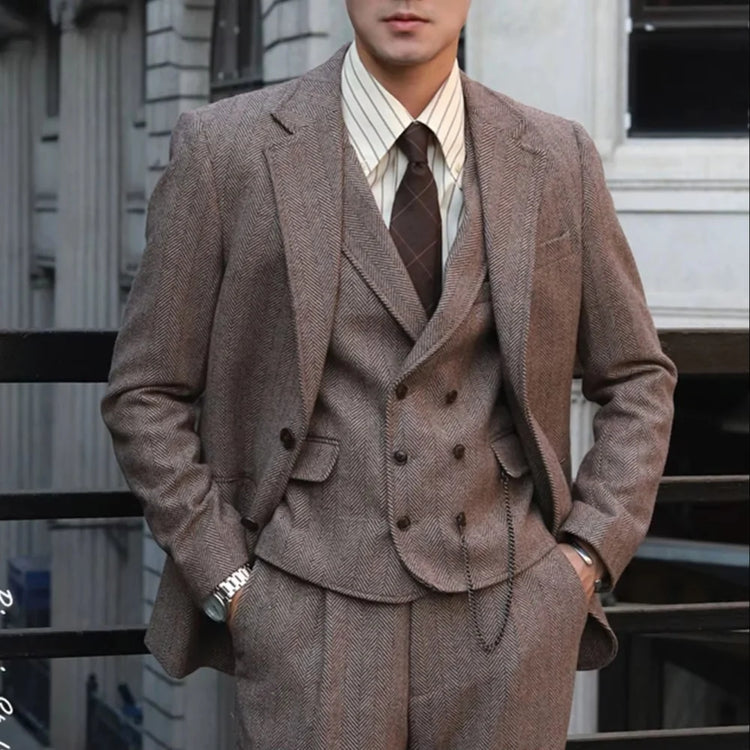Men's Herringbone Three-Piece Suit