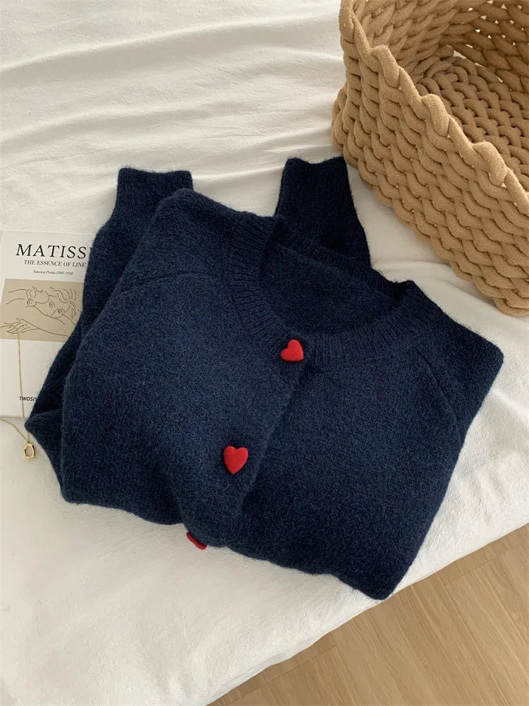 Heart-Button Knit Cardigan