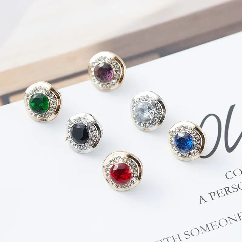 5pcs Fashionable Gemstone Buttons 11.5mm Small Luxurious Metal Shank Buttons Woman's Clothing Decorative Buttons