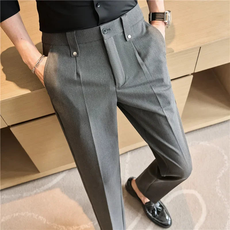 Men's Slim Elastic-Waist Suit Pants