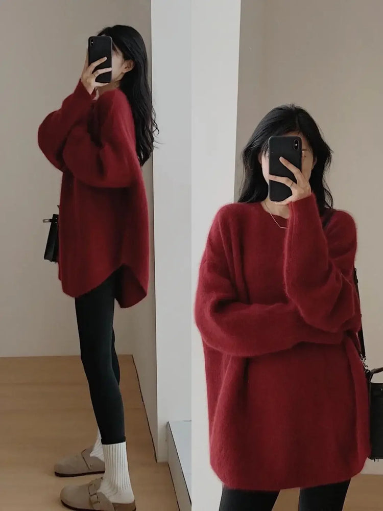 Long Red Knit Sweater