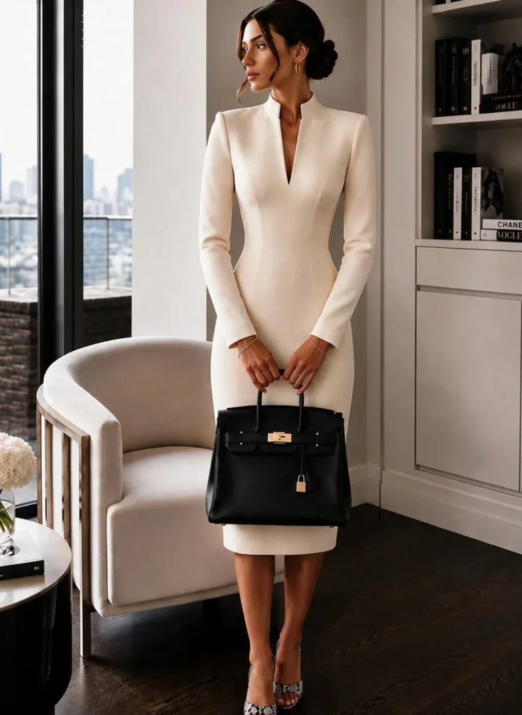 High-Waist Long-Sleeve Dress