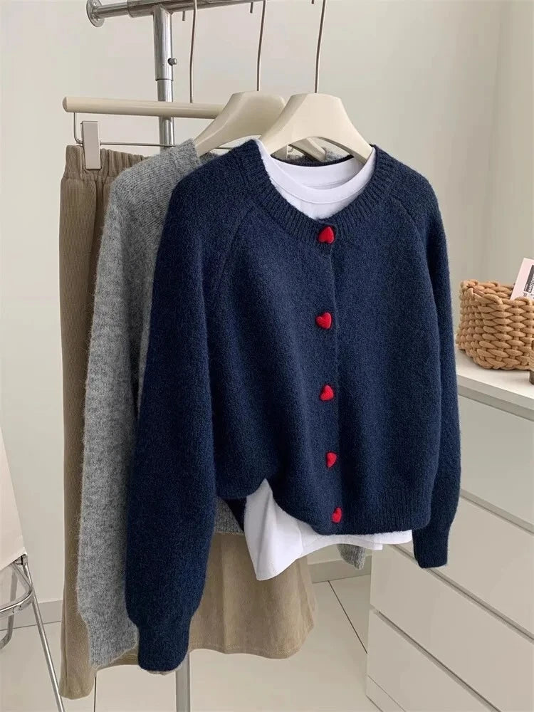 Heart-Button Knit Cardigan