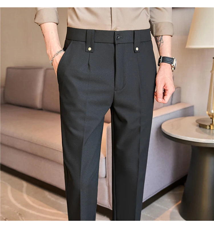 Men's Slim Elastic-Waist Suit Pants
