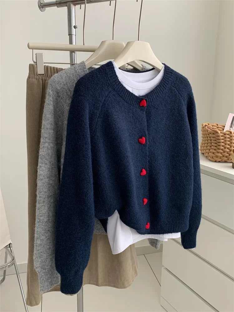 Heart-Buckle Knit Cardigan