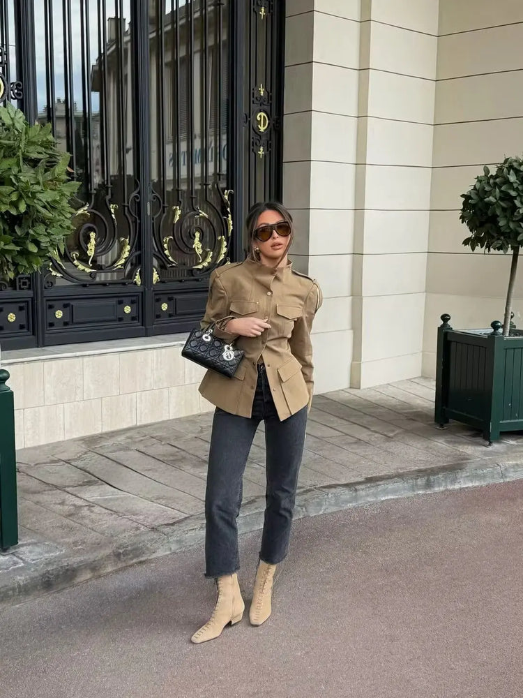 Stand-Collar Single-Breasted Jacket