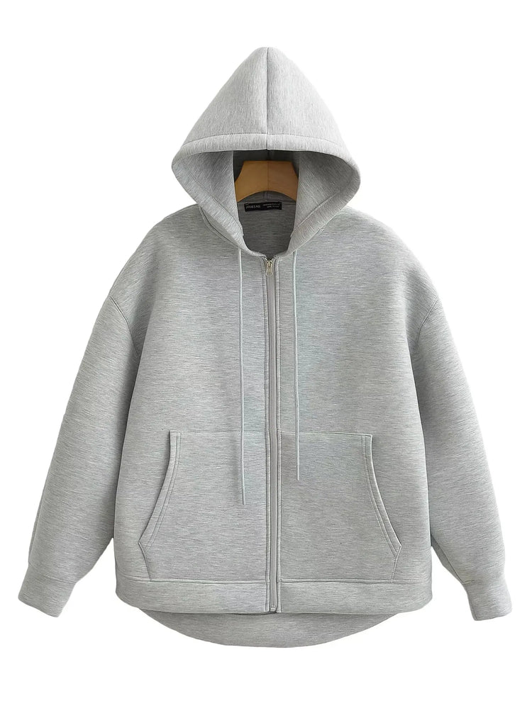 Gray Hooded Zip Jacket