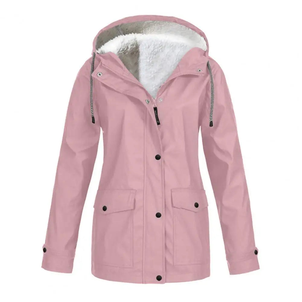 Women Hooded Down Jacket Women’s Winter Coat Fleece-lined Hooded Parka with Press Button Zipper Closure Mid-length Outerwear
