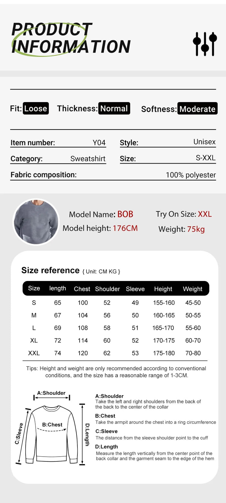 Men's Loose Pullover Sweatshirt Top