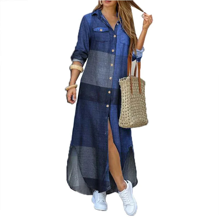 Printed Lapel Shirt Dress