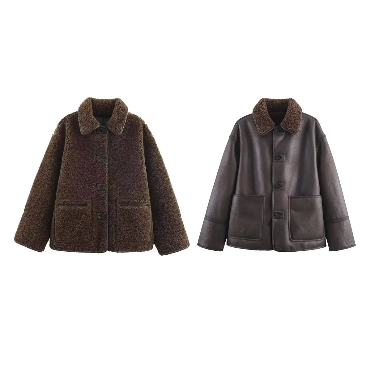 HH Woman Fashion Casual Street Style Jackets Women Lapel Single Breasted Pocket Decoration Coat Long Sleeve Winter Warm Jacket