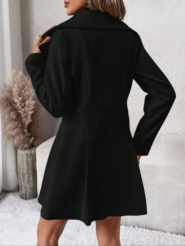 Women Jacket Elegant Women's Solid Color Woolen Double-breasted Coat with Turn-down Collar Long Sleeve Mid Length Overcoat