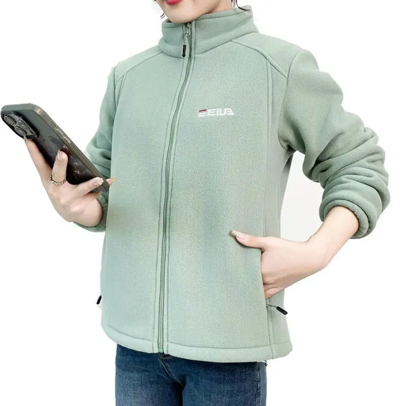 Thickened Fleece Jacket Women's Autumn Winter Casual Loose Windproof Warm Stand Collar Fleece Lined Coat for Mom Outdoor Camp...