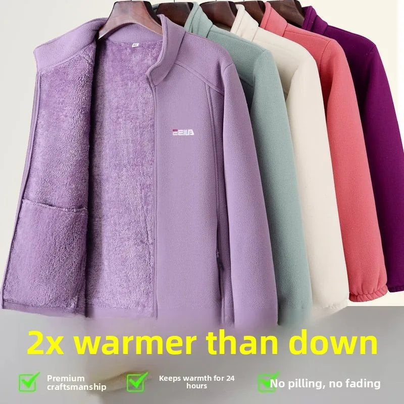 Thickened Fleece Jacket Women's Autumn Winter Casual Loose Windproof Warm Stand Collar Fleece Lined Coat for Mom Outdoor Camp...