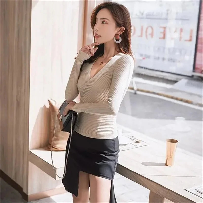 Deep V-Neck Slim Sweater