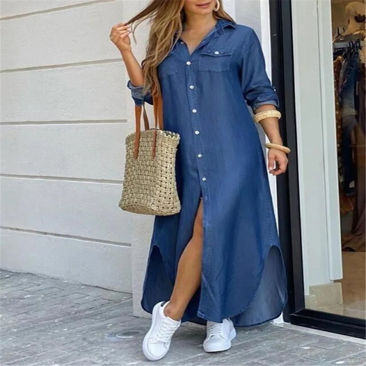 Printed Lapel Shirt Dress