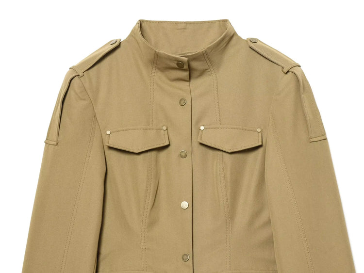 Stand-Collar Single-Breasted Jacket