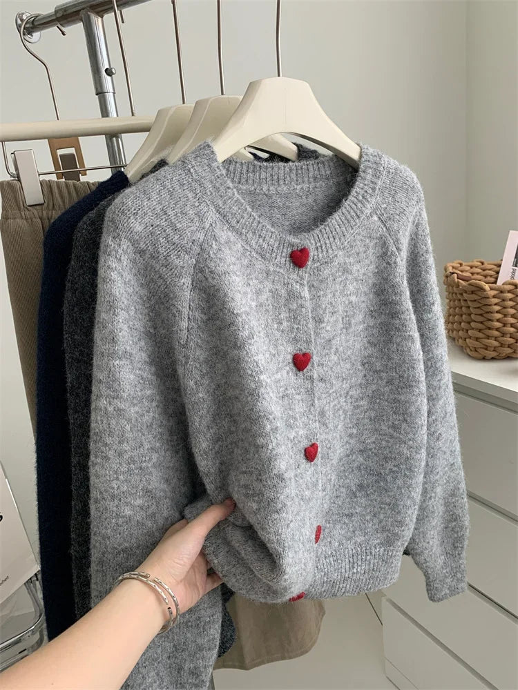 Heart-Buckle Knit Cardigan