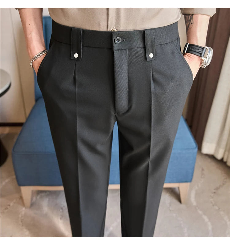 Men's Slim Elastic-Waist Suit Pants