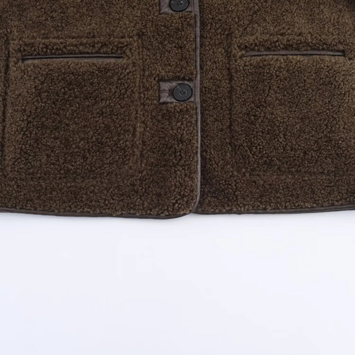 HH Woman Fashion Casual Street Style Jackets Women Lapel Single Breasted Pocket Decoration Coat Long Sleeve Winter Warm Jacket