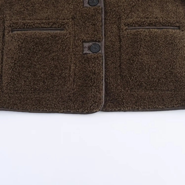 HH Woman Fashion Casual Street Style Jackets Women Lapel Single Breasted Pocket Decoration Coat Long Sleeve Winter Warm Jacket