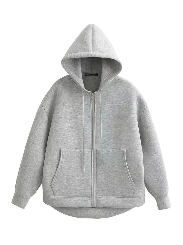 Gray Hooded Zip Jacket