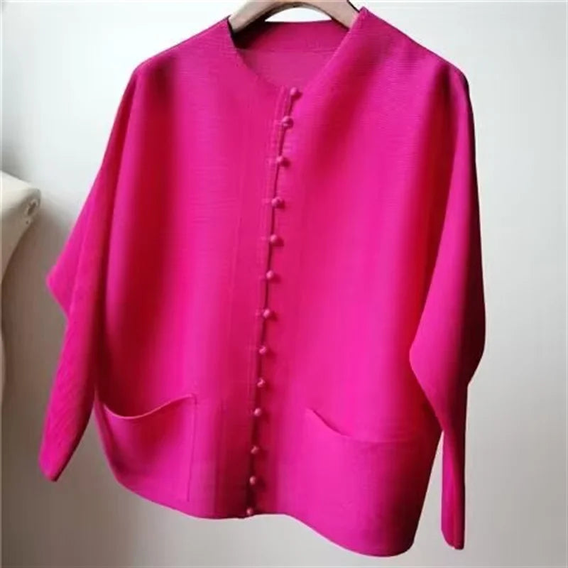 Pleated Bat-Sleeve Cropped Jacket