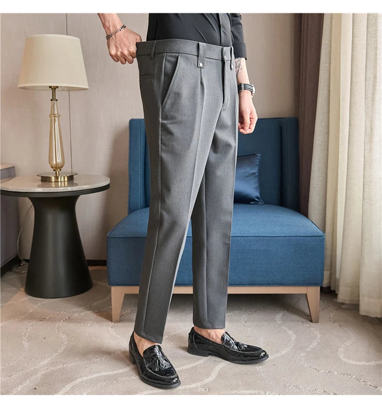 Men's Slim Elastic-Waist Suit Pants