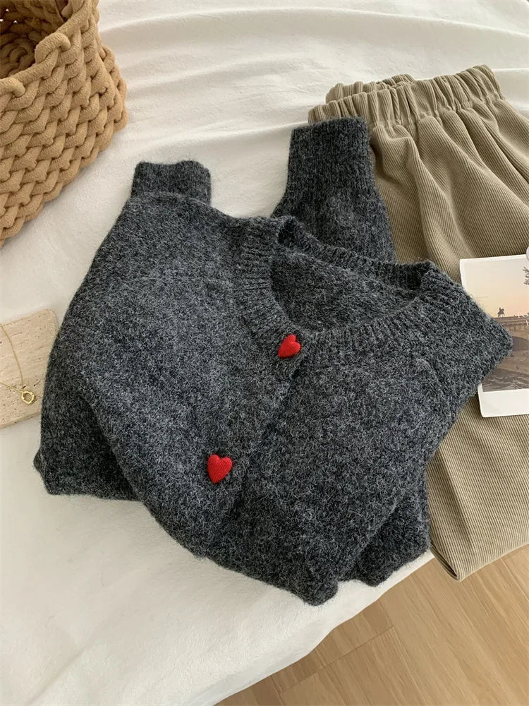 Heart-Buckle Knit Cardigan