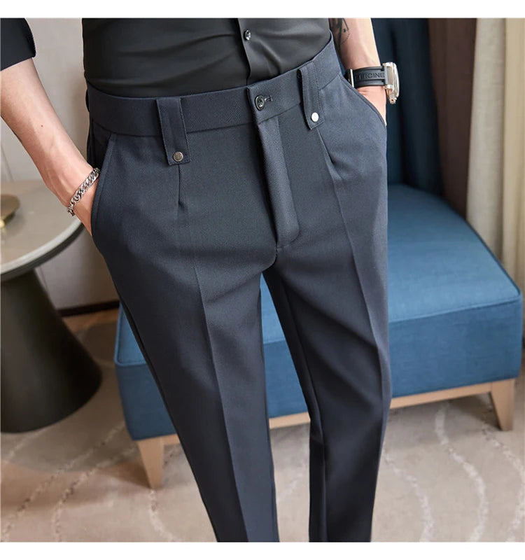 Men's Slim Elastic-Waist Suit Pants