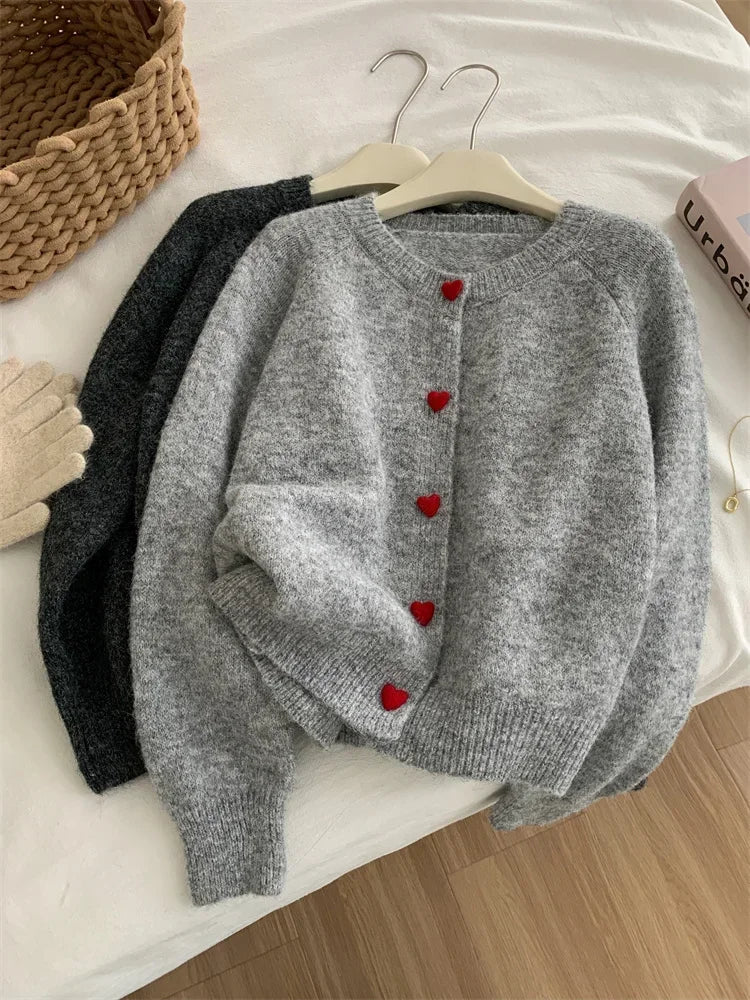 Heart-Buckle Knit Cardigan