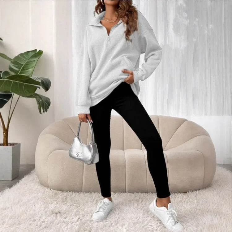 Women's Clothing Sweatshirts in Stock European American Hoodies Autumn Winter Loose Long-sleeved Half-zip