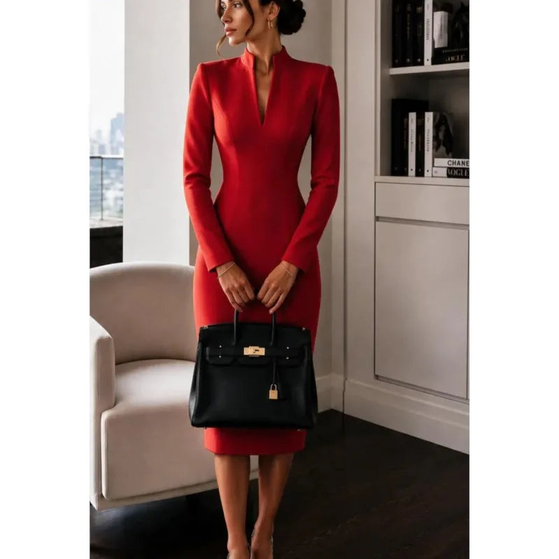 High-Waist Long-Sleeve Dress