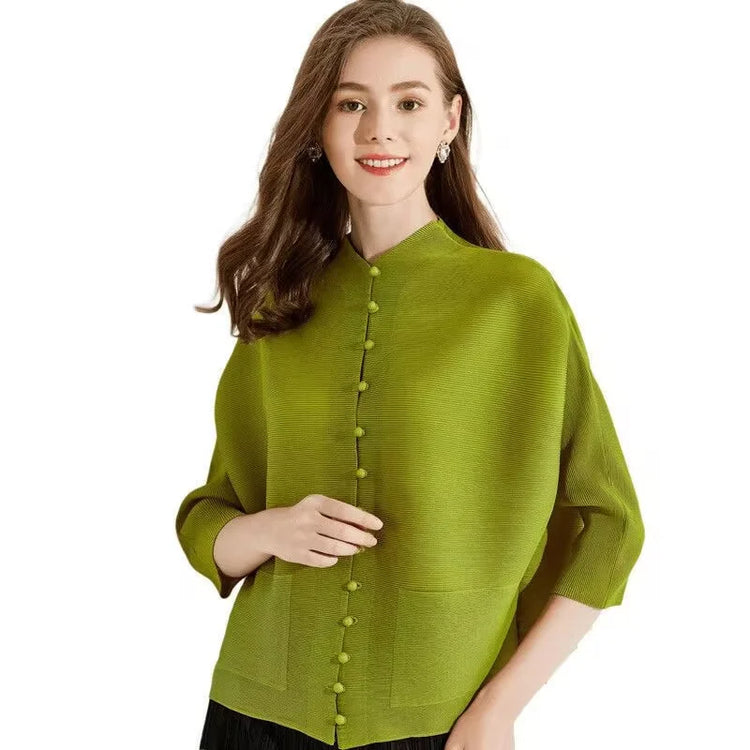 Pleated Bat-Sleeve Cropped Jacket