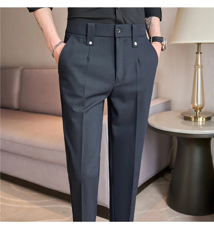 Men's Slim Elastic-Waist Suit Pants