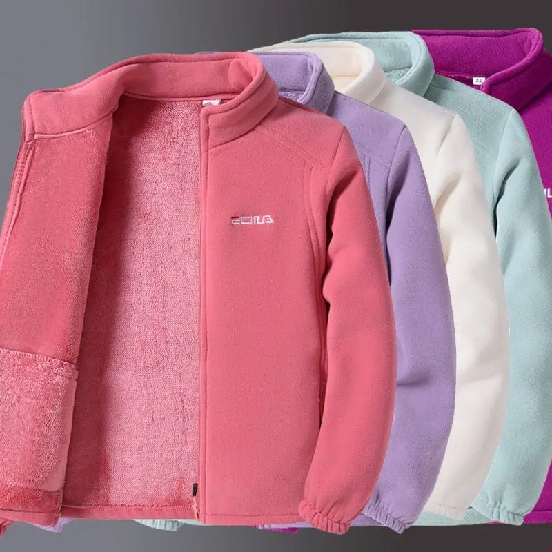 Thickened Fleece Jacket Women's Autumn Winter Casual Loose Windproof Warm Stand Collar Fleece Lined Coat for Mom Outdoor Camp...