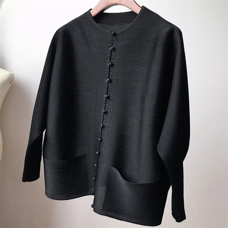 Pleated Bat-Sleeve Cropped Jacket