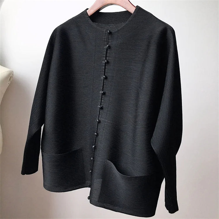 Pleated Bat-Sleeve Cropped Jacket