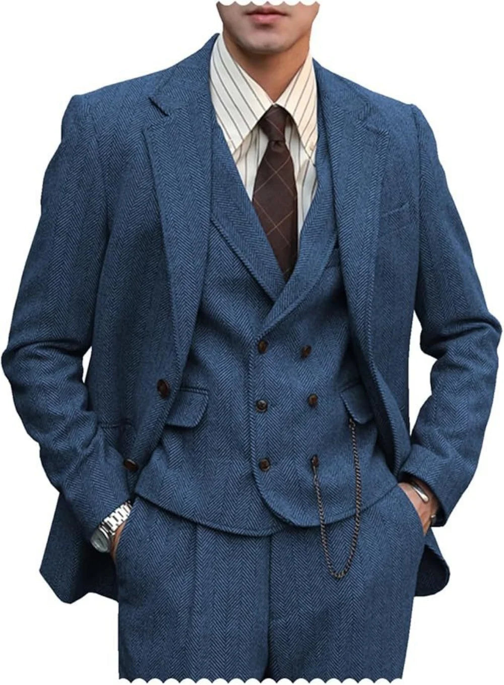 Men's Herringbone Three-Piece Suit