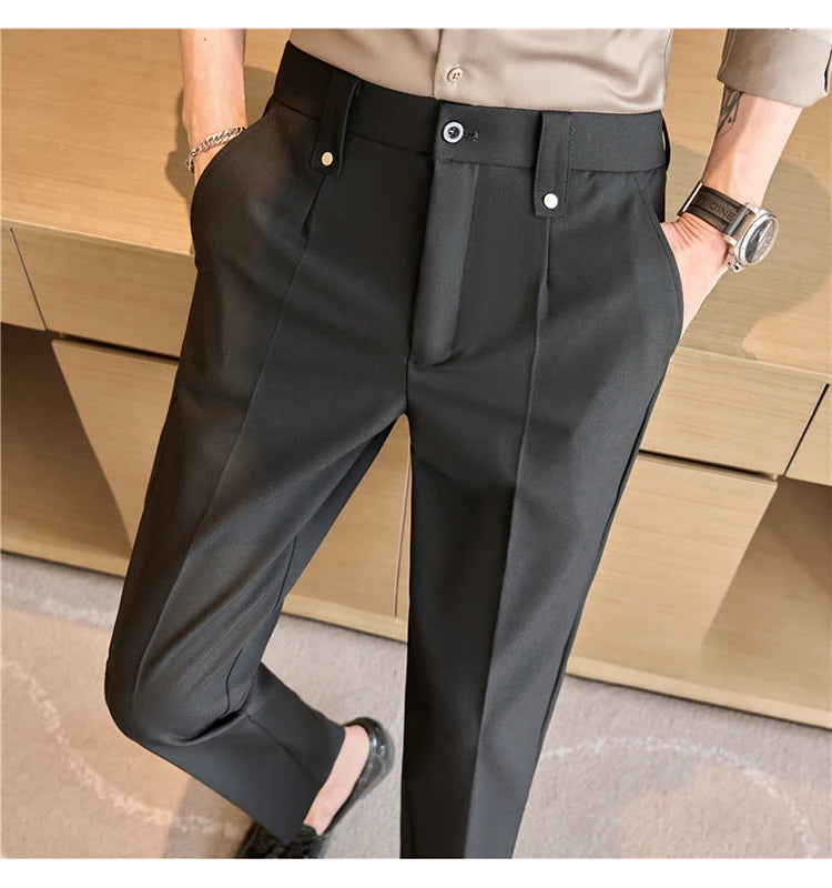 Men's Slim Elastic-Waist Suit Pants