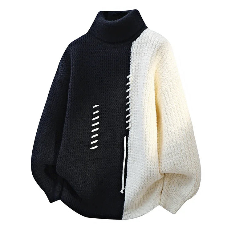 Men's Patchwork Turtleneck Sweater