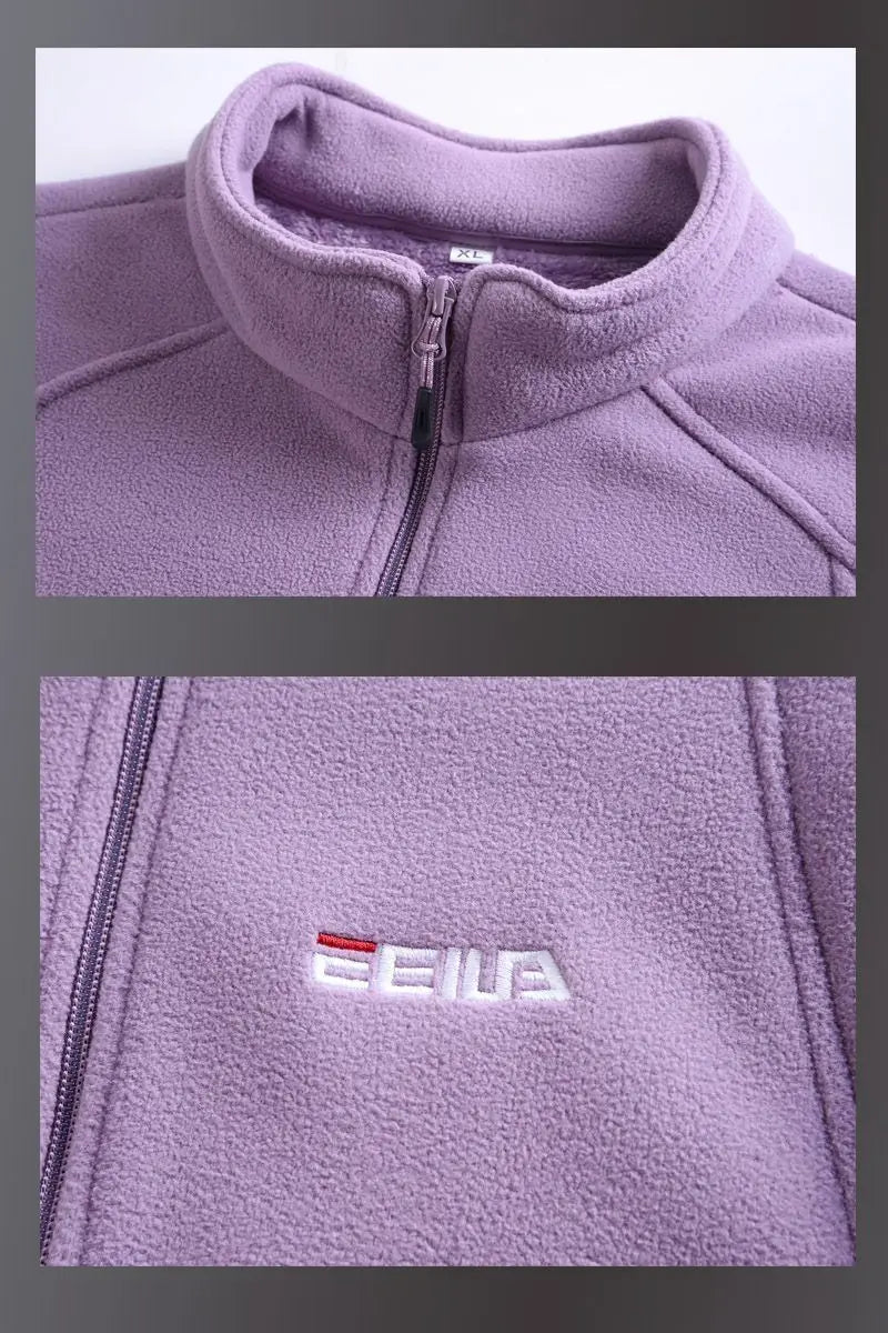 Thickened Fleece Jacket Women's Autumn Winter Casual Loose Windproof Warm Stand Collar Fleece Lined Coat for Mom Outdoor Camp...
