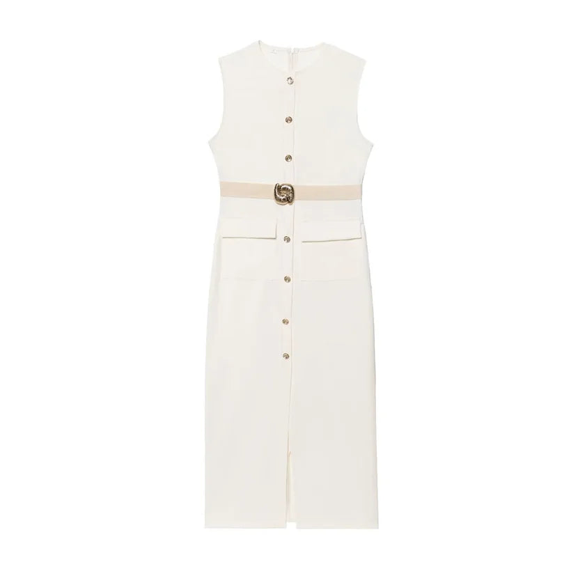 Button-Up Sleeveless Long Dress