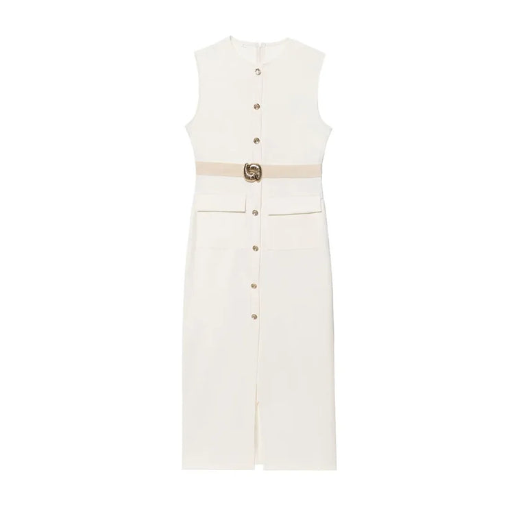 Button-Up Sleeveless Long Dress