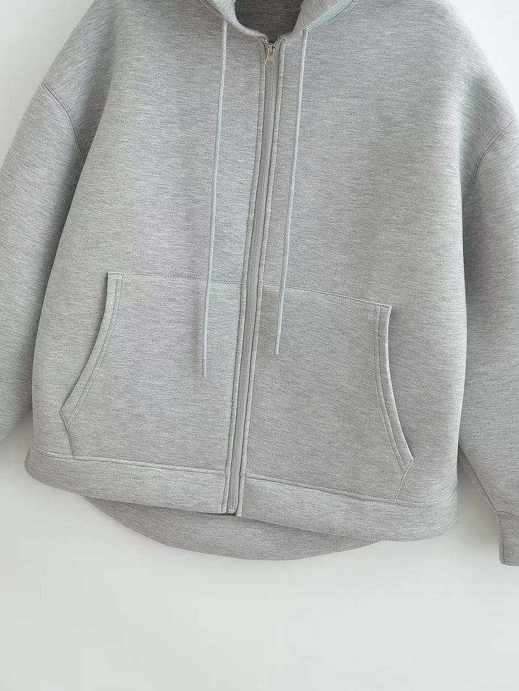 Gray Hooded Zip Jacket