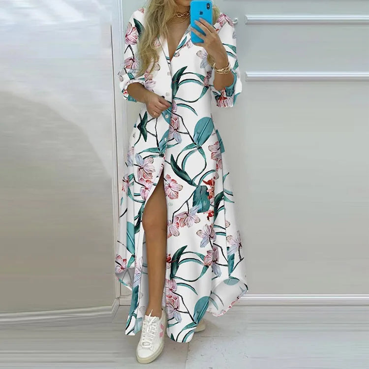 Printed Lapel Long Shirt